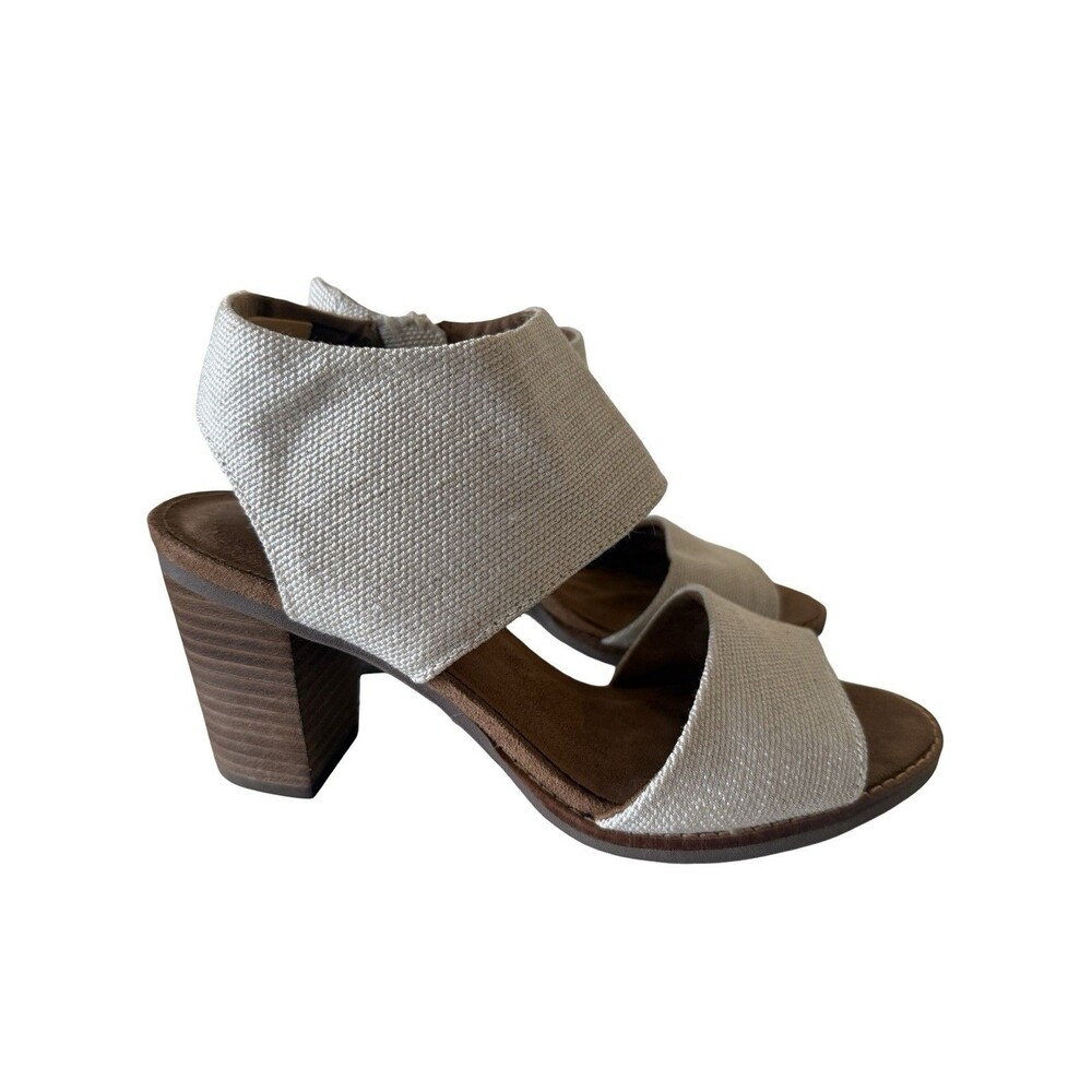 TOMS Majorca Cutout Block Heel Sandals Women’s Natural Beige  SZ 7.5